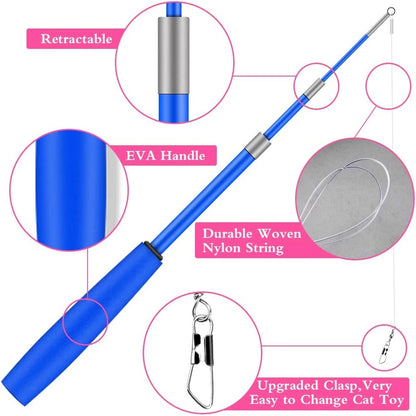 Cat Feather Toys, 13PCS Replacement Teaser with Bell Refills and 2PCS Retractable Cat Wand Toy , Interactive Cat Wand for Kitten Cat Having Fun Playing