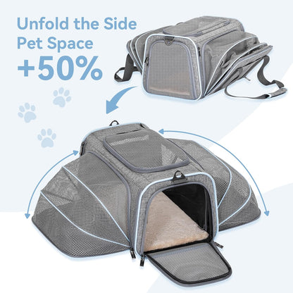 Expandable Small Cat Carriers Dog Carrier, Airline Approved Soft-Sided Portable Washable Pet Travel Carrier with Two Extension up to 9LB