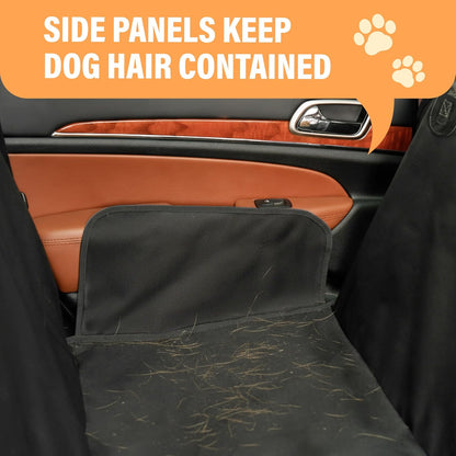 XL Waterproof Hammock Large Car Seat Cover, Fits Suvs Trucks Big Sedans, Secure Convertible Travel Bed Protects Backseat Cargo from Dog Puppy Pet Water Food Drool Urine, Black Orange Trim