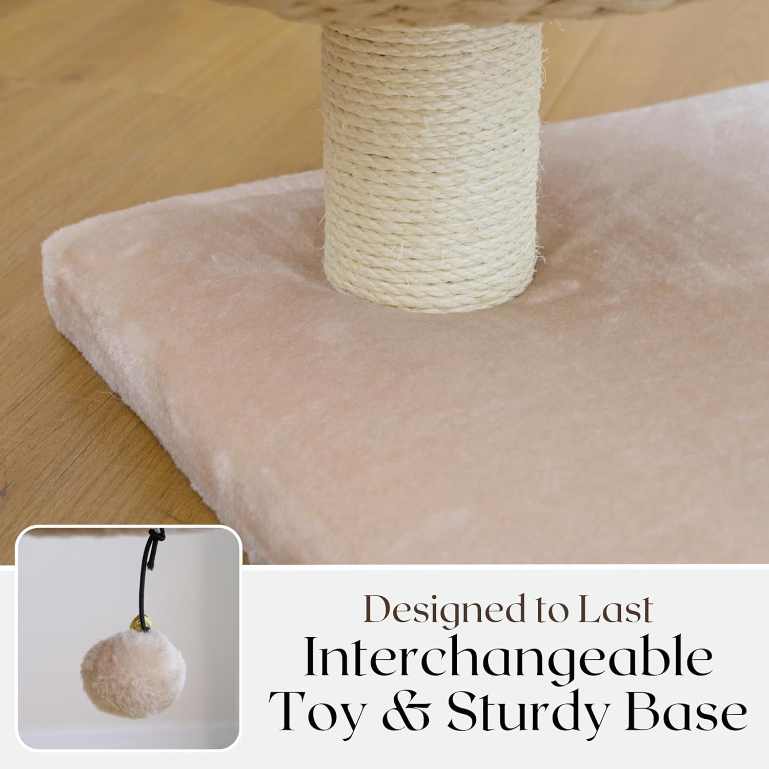 23" High Handwoven Recycled Paper Rope Baskets Bed and Perch, Sisal Scratching Post, Playful Teaser Toy, Washable Cushion, for Indoor Cats (Beige)