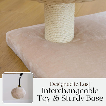 23" High Handwoven Recycled Paper Rope Baskets Bed and Perch, Sisal Scratching Post, Playful Teaser Toy, Washable Cushion, for Indoor Cats (Beige)