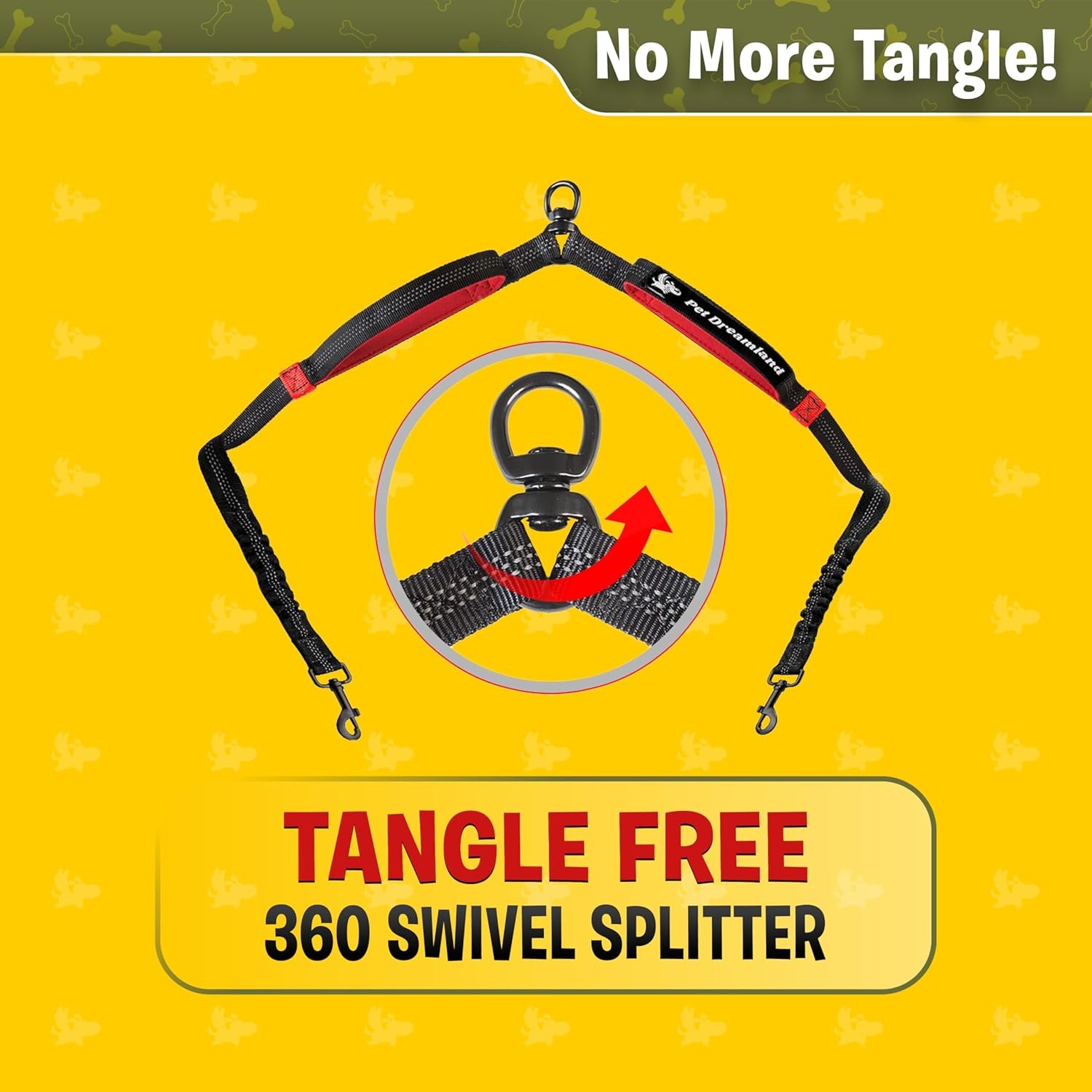 Exquisite Hands Free Double Leash for Two Dogs No Tangle. Premium Quality & Versatile Running Your Two Large Dogs. You Will Absolutely Love This Amazing Dual Dog Leash (Black & Red)