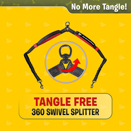 Exquisite Hands Free Double Leash for Two Dogs No Tangle. Premium Quality & Versatile Running Your Two Large Dogs. You Will Absolutely Love This Amazing Dual Dog Leash (Black & Red)