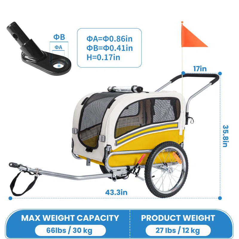 Aobei 2-In-1 Dog Bicycle Trailer, Dog Stroller, and Dog Jogging Stroller