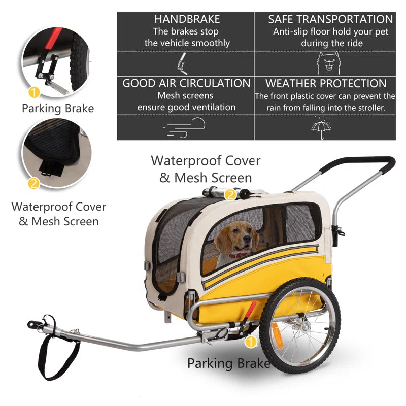 Aobei 2-In-1 Dog Bicycle Trailer, Dog Stroller, and Dog Jogging Stroller